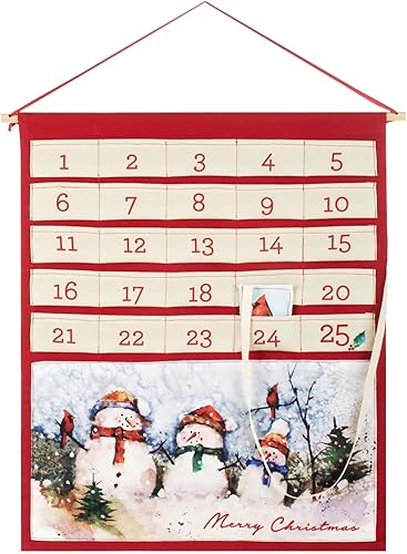DEMDACO Calendario de cuenta regresiva de Navidad colgante de poliéster rojo y blanco de muñeco de nieve de 18 x 22 pulgadas