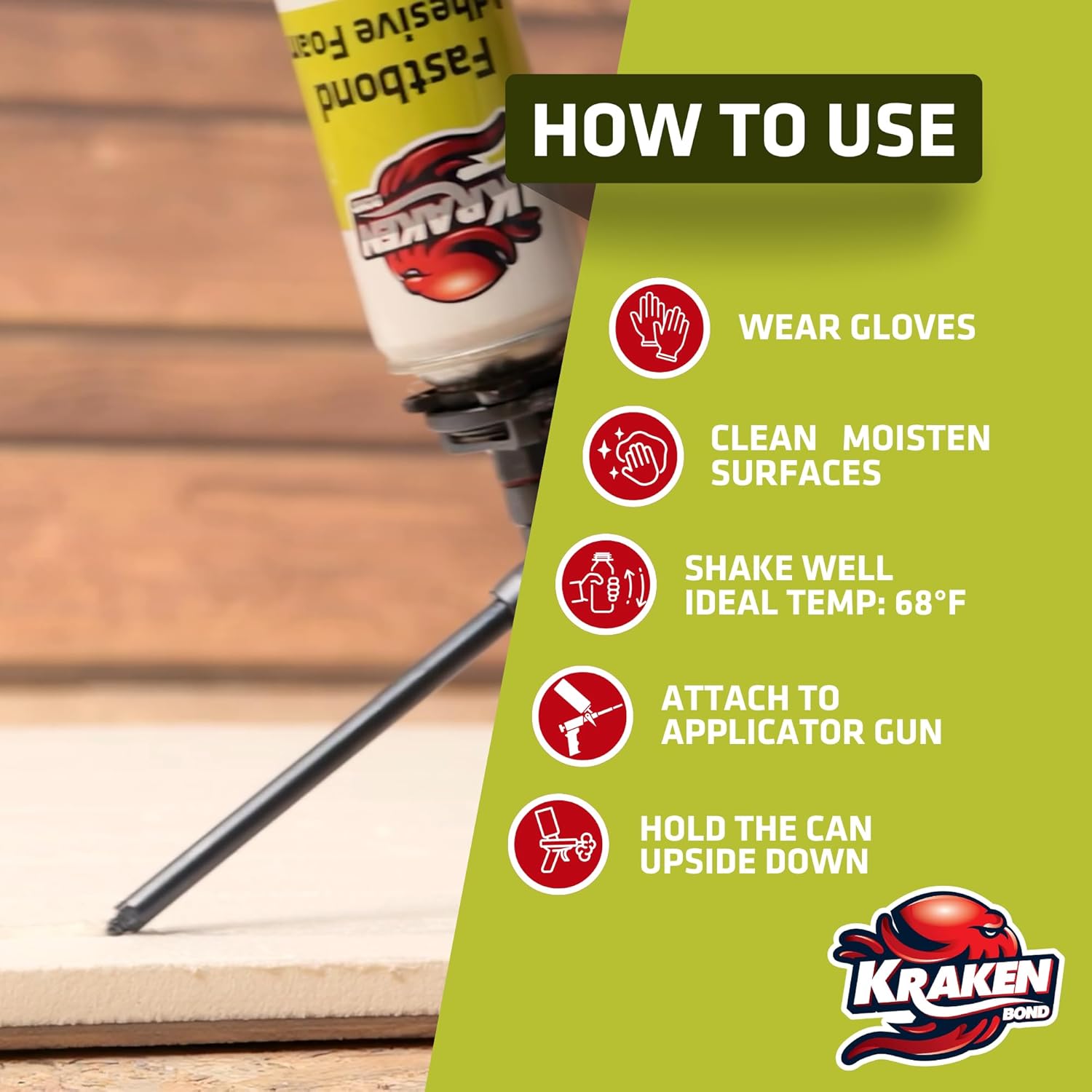 Kraken Bond Fastbond Spray Foam Adhesive (2x24oz.) - Heavy Duty Construction Adhesive for Insulation, Wall & Facade, Concrete, Stone, Subfloor, XPS & EPS Foam Board, Gun&Cleaner Included | 2 Pack