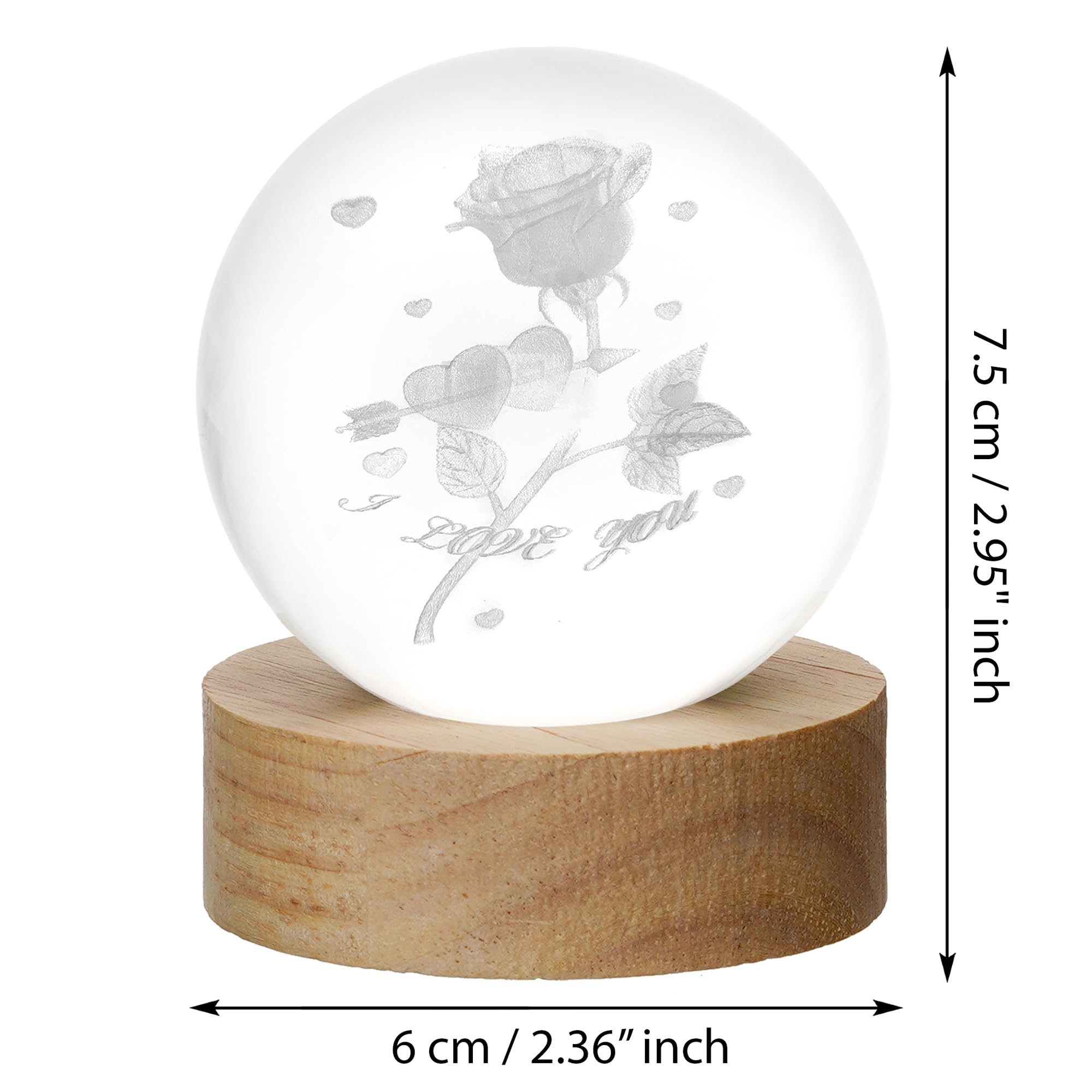 eCraftIndia I Love You Rose Galaxy Transparent Crystal Ball Night Lamp with Wooden Base Showpiece Table Lamp for Home Decor Bedroom Living Room TV Unit Romantic Gift for Valentine Day Anniversary 2