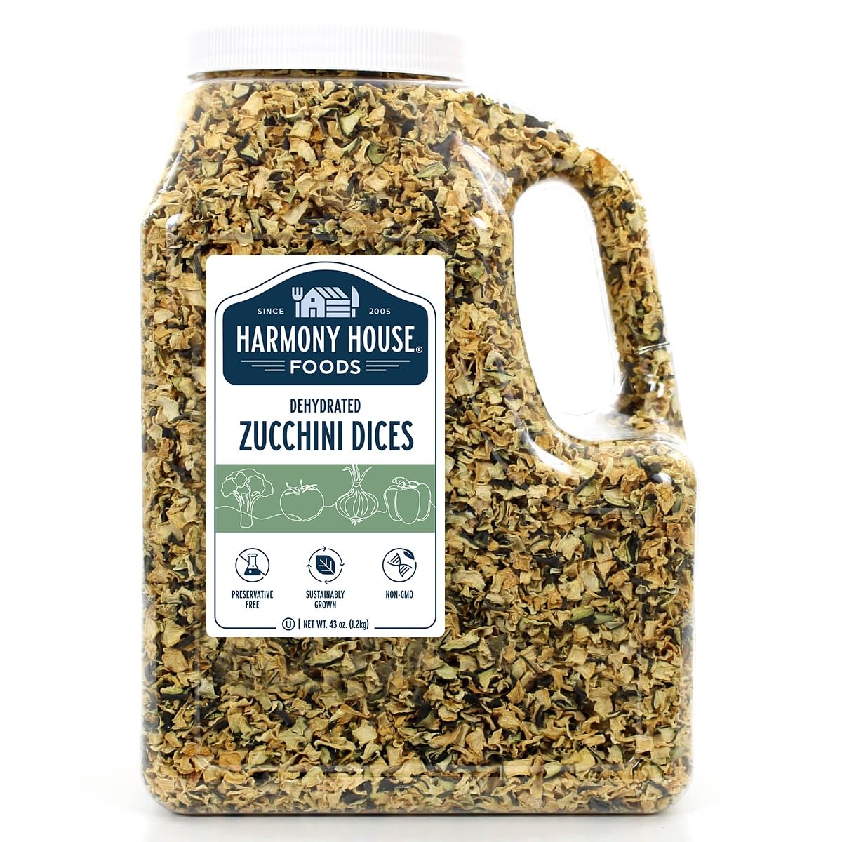 Harmony House Foods, Dried Zucchini, Diced, 43 Ounce Gallon Size Jug