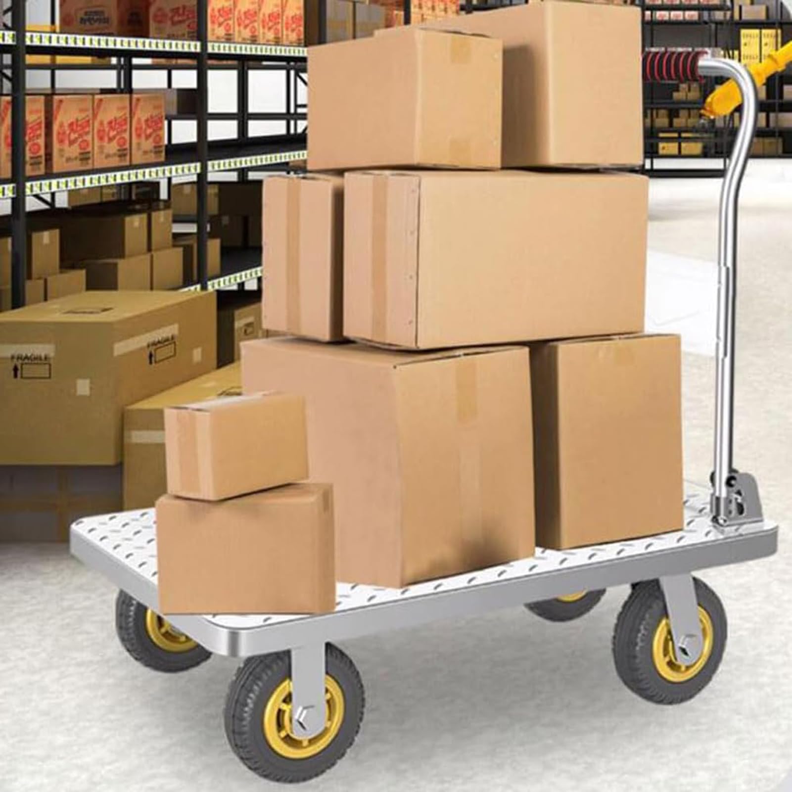Carretilla de mano resistente, carrito de mudanza plegable con ruedas giratorias para un transporte eficiente en oficina, garaje, almacén y hogar