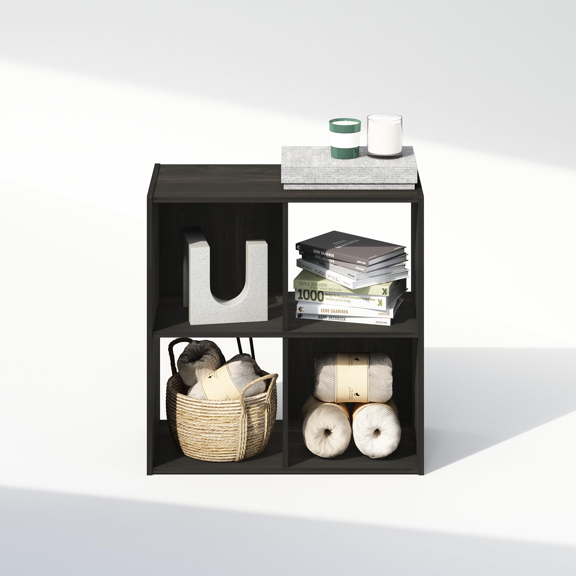 Furinno Pelli Cubic Mobile Portaoggetti, Libreria, Scaffale, 4 Cubi, Espresso