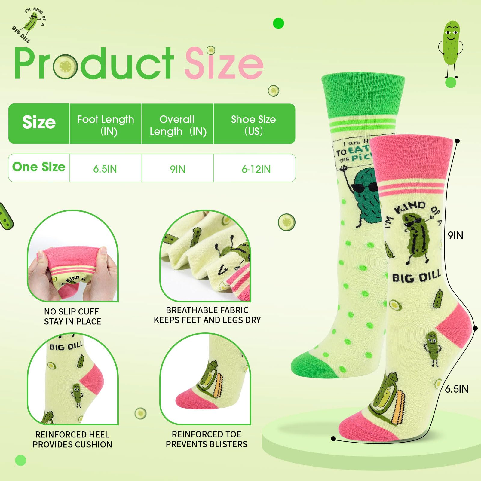 2 Pairs Funny Pickles Socks for Women Men Gifts, Novelty Cotton Dill Crew Socks for Pickle Lovers Stockings Stuffers
