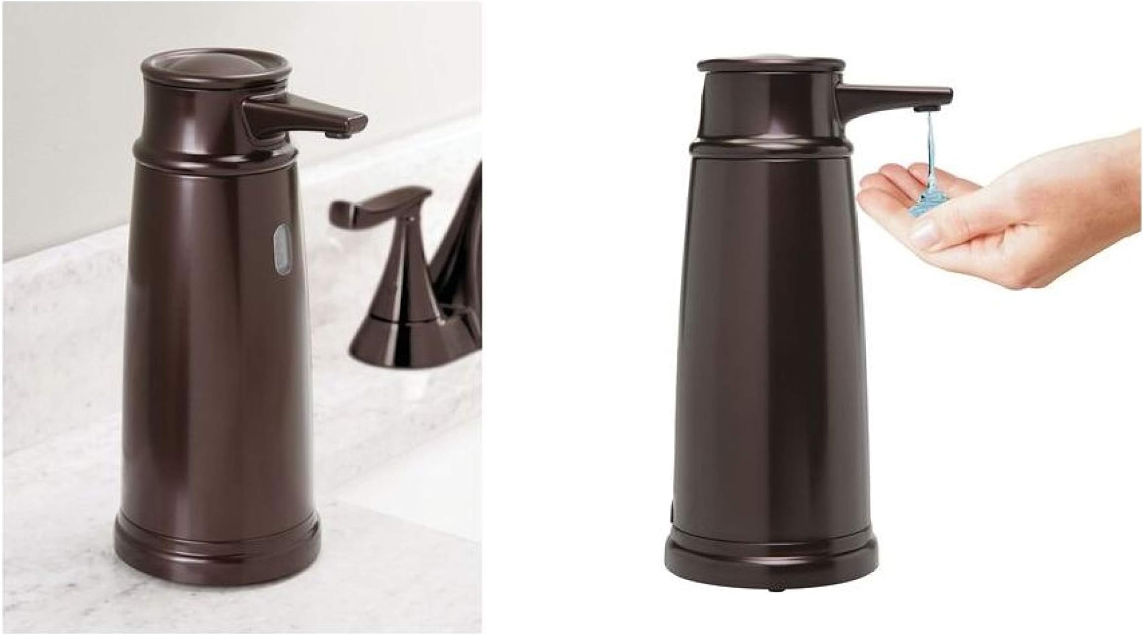 InterDesign 79041 Euro Hands Free & Touchless Automatic Liquid Soap Dispenser Pump with Motion Sensor for Kitchen and Bathroom - Bronze