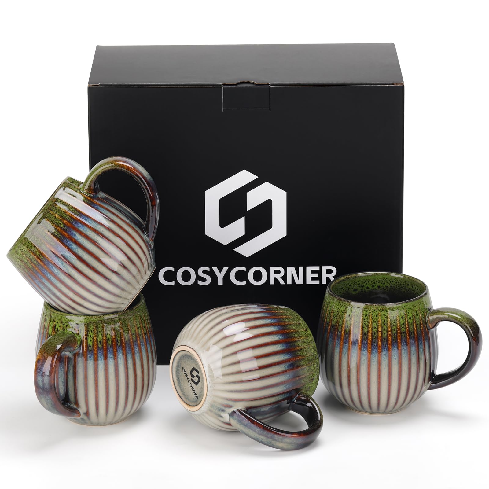 CosyCorner Zestaw ceramicznych kubków do kawy, 530 ml, duże kubki do kawy do domu i biura, ceramiczny kubek do kawy i herbaty (B × 4 szt.)