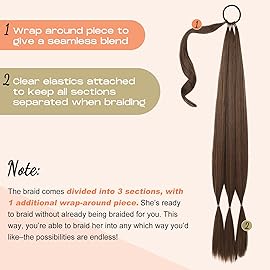 SEIKEA Long DIY Braided Ponytail Extension with Hair Tie Straight Wrap Around Hair Extensions Ponytail Natural Soft Hairpiece Chocolate Brown 34 Inch (After Braided 30 Inch)
