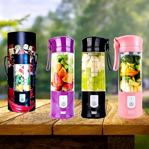 Miniatura 7 de Licuadora personal portátil, vaso exprimidor inalámbrico de 13 onzas, 6 cuchillas dentadas con filtro, recargable por USB y autolimpiante, ideal