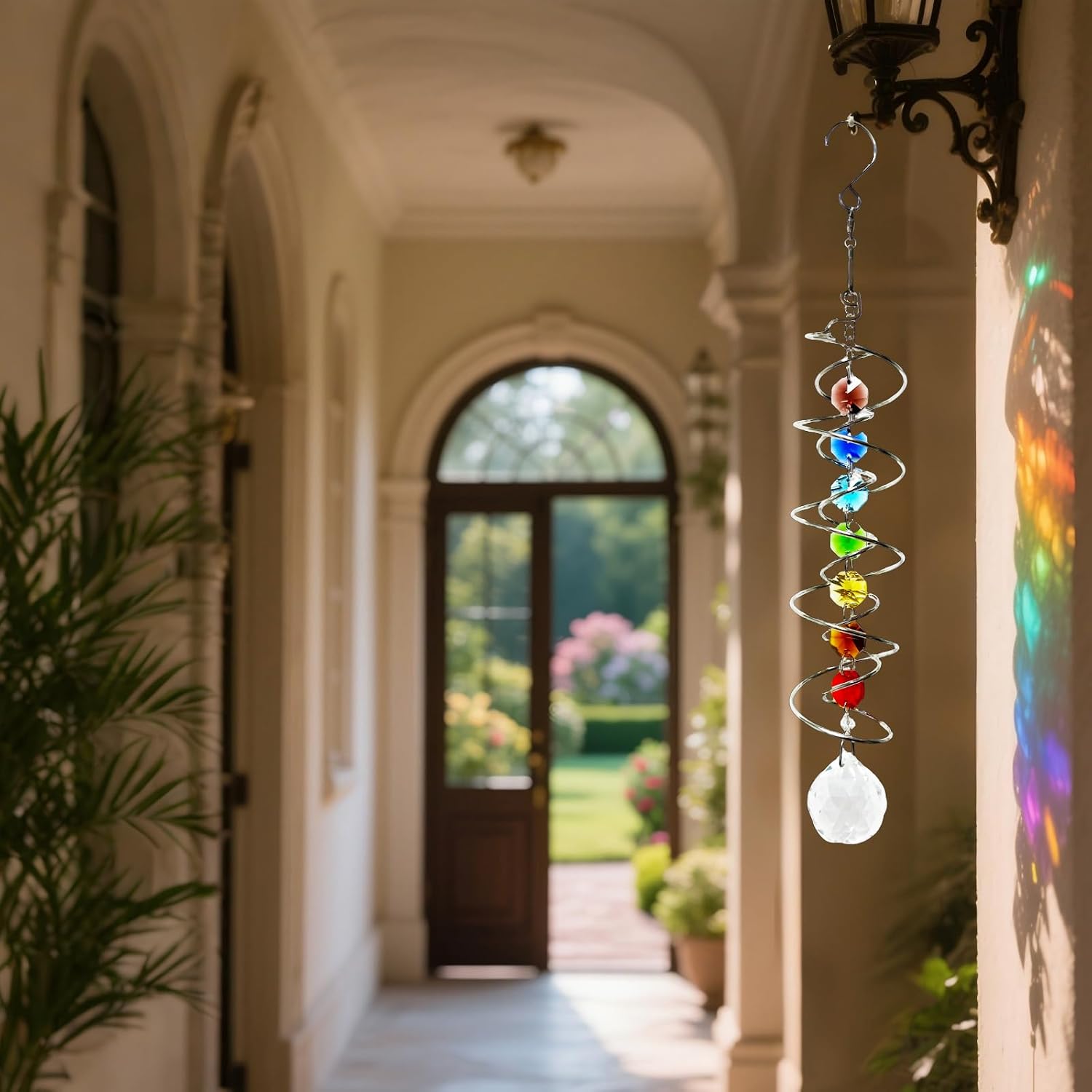10.4 Inch Rainbow Crystal Sun Catcher – Handmade Hexagonal Prism Wind Spinner for Garden, Patio & Home Decor (Transparent)