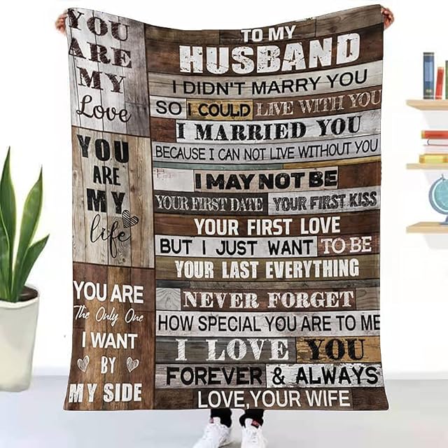 Personalized Fleece Blanket to My Husband from Wife,for Wife Gifts Soft Cozy Flannel Throw Blankets Fits Sofa Valentine's Day Birthday Wedding Anniversary