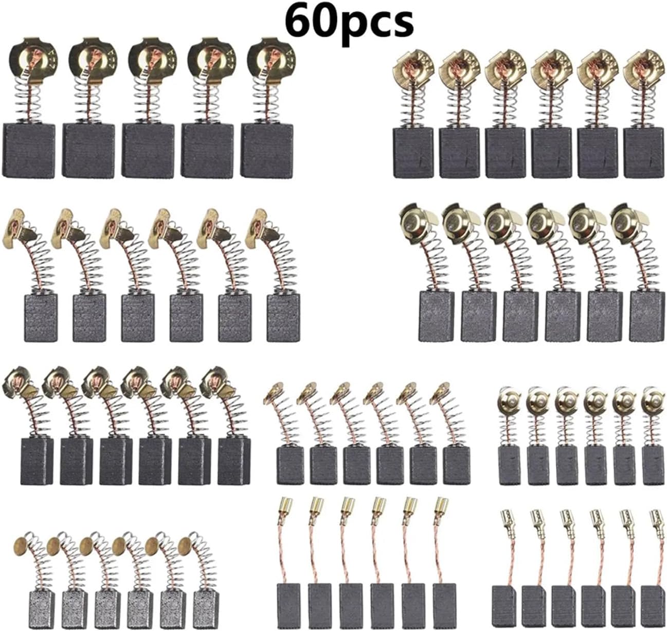 60pcs Carbon Brushes Set with 10 Models Copper Infused Electric Motor Repair Brush for Industrial Equipment Industrial Motor Carbon Brushes