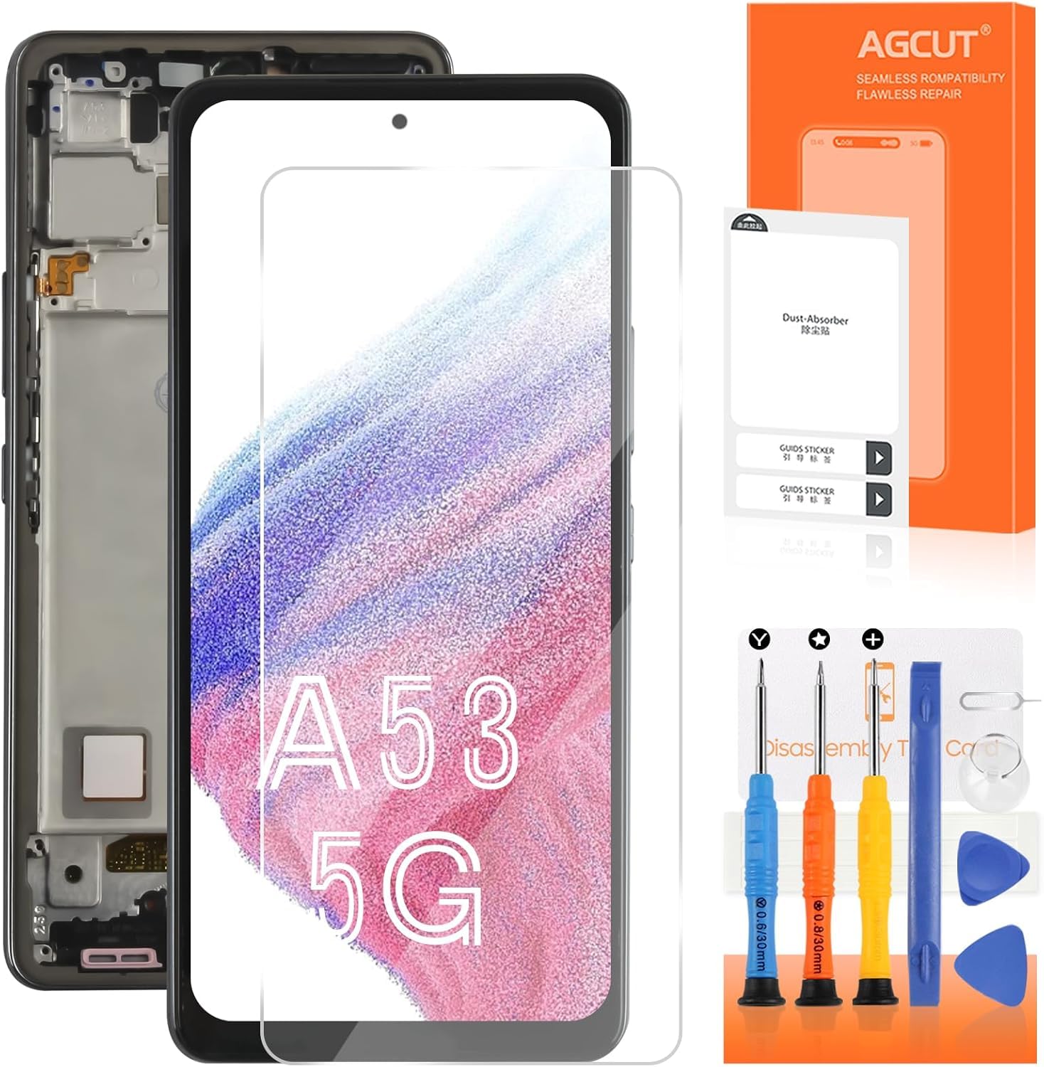 Pantalla LCD para Samsung A53 5G LCD Display para Galaxy A53 5G SM-A536B SM-A536U SM-A536E 6,5" Pantalla de repuesto Pantalla Táctil Asamblea con Reparación Kit (Negro con Marco, Incell)