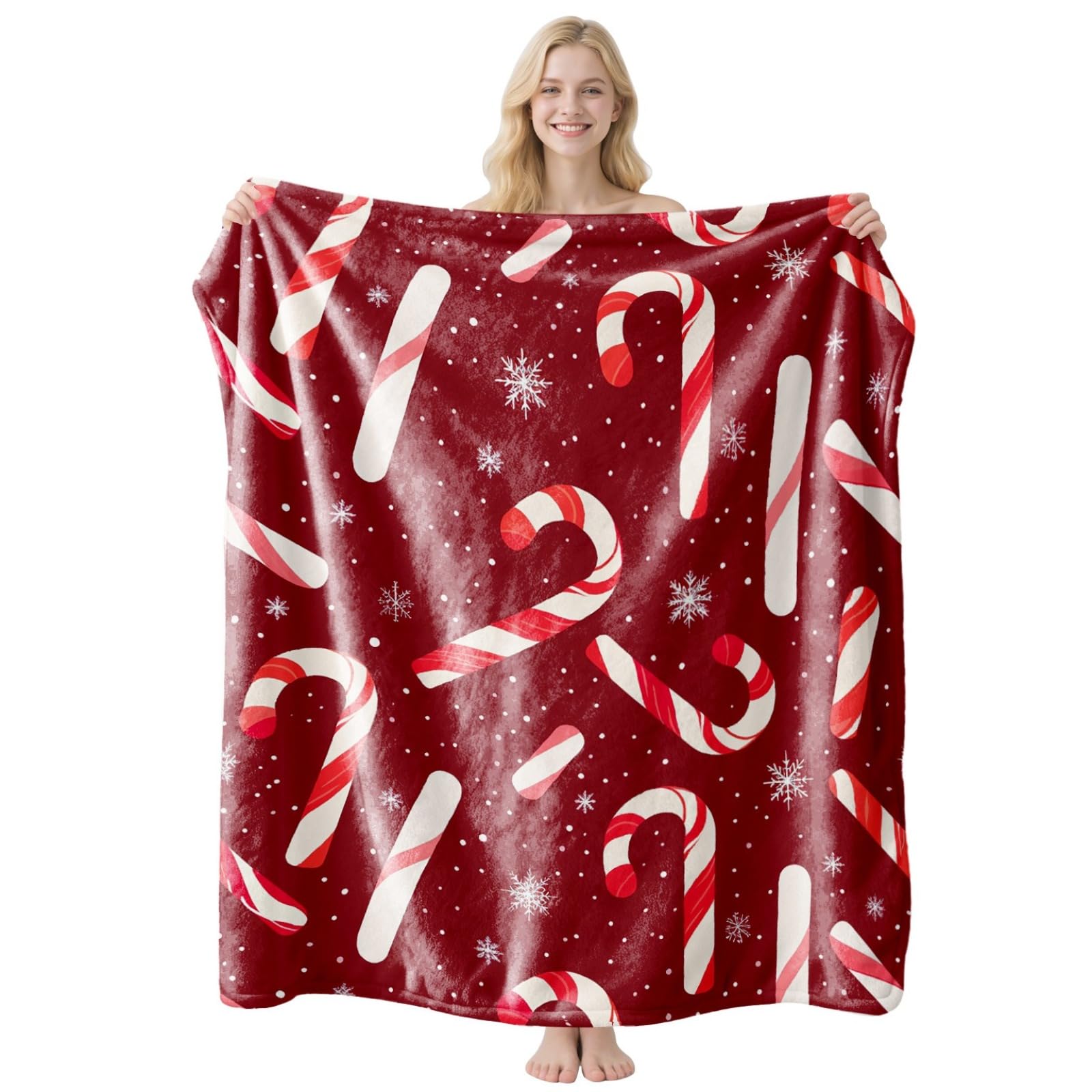 RMWQZRPV Large Size Christmas Blanket, Flannel nap Blanket, Christmas Cane Pattern, red