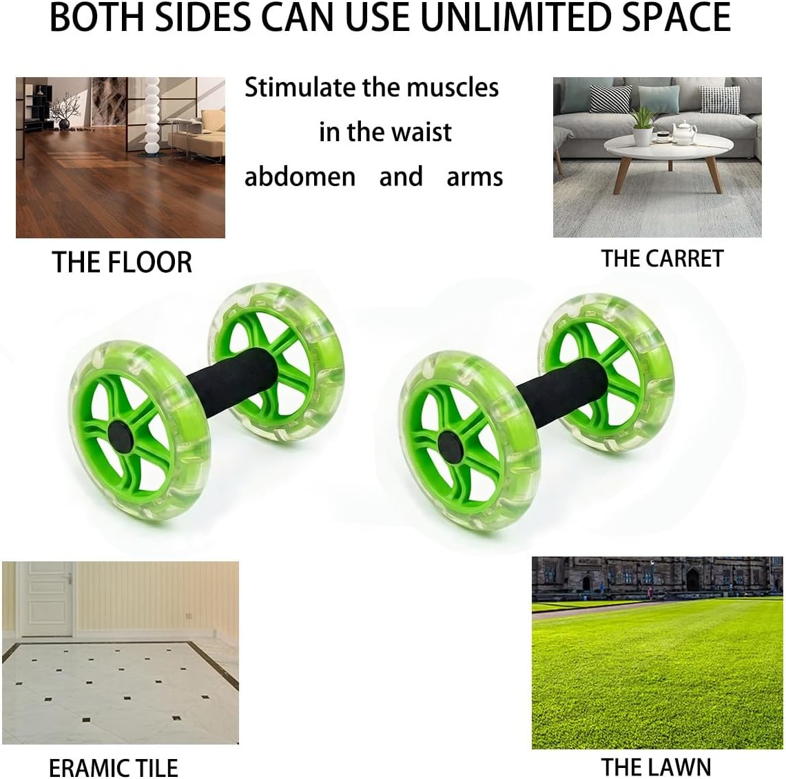 2 PCS Ab Roller Wheel Exercise Abdominal Roller Dumbbell Fitness Dual Wheel for Hand Weights Equipment for Green Fitness Device