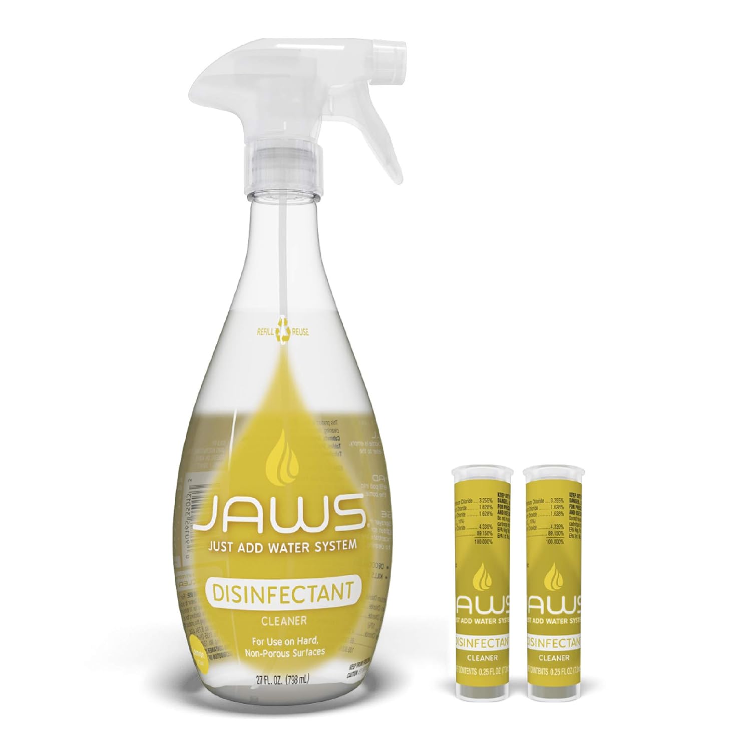 JAWS Cleaner Disinfectant Spray with 2 Refill Pods Powerful Multi-Purpose Cleaning Refillable Reusable Recyclable