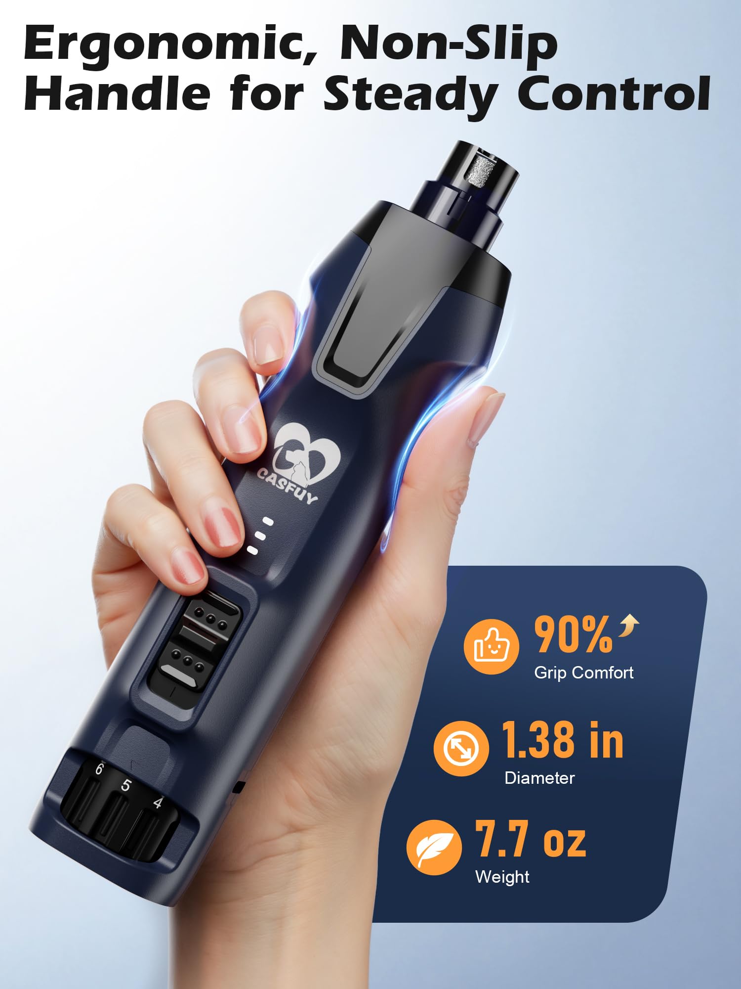 Casfuy Molinillo de uñas para Perros de 6 velocidades, 50% de Potencia potenciada, silencioso, con Luces LED duales y colector de Polvo, Motor de Cobre de 4,8 V, Herramienta eléctrica de Lima de uñas