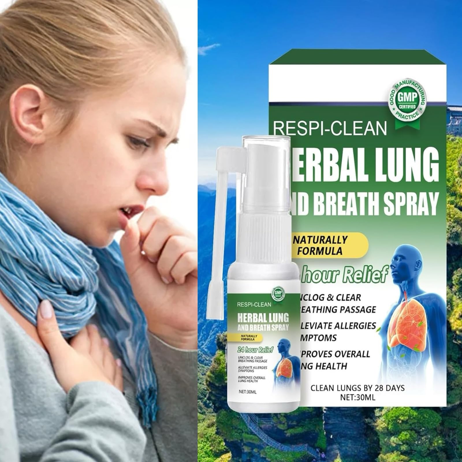 Spray Nettoyant pour Les Poumons, Poumons Nettoyage, Herbal Spray Cleansing Lung, 30 ml