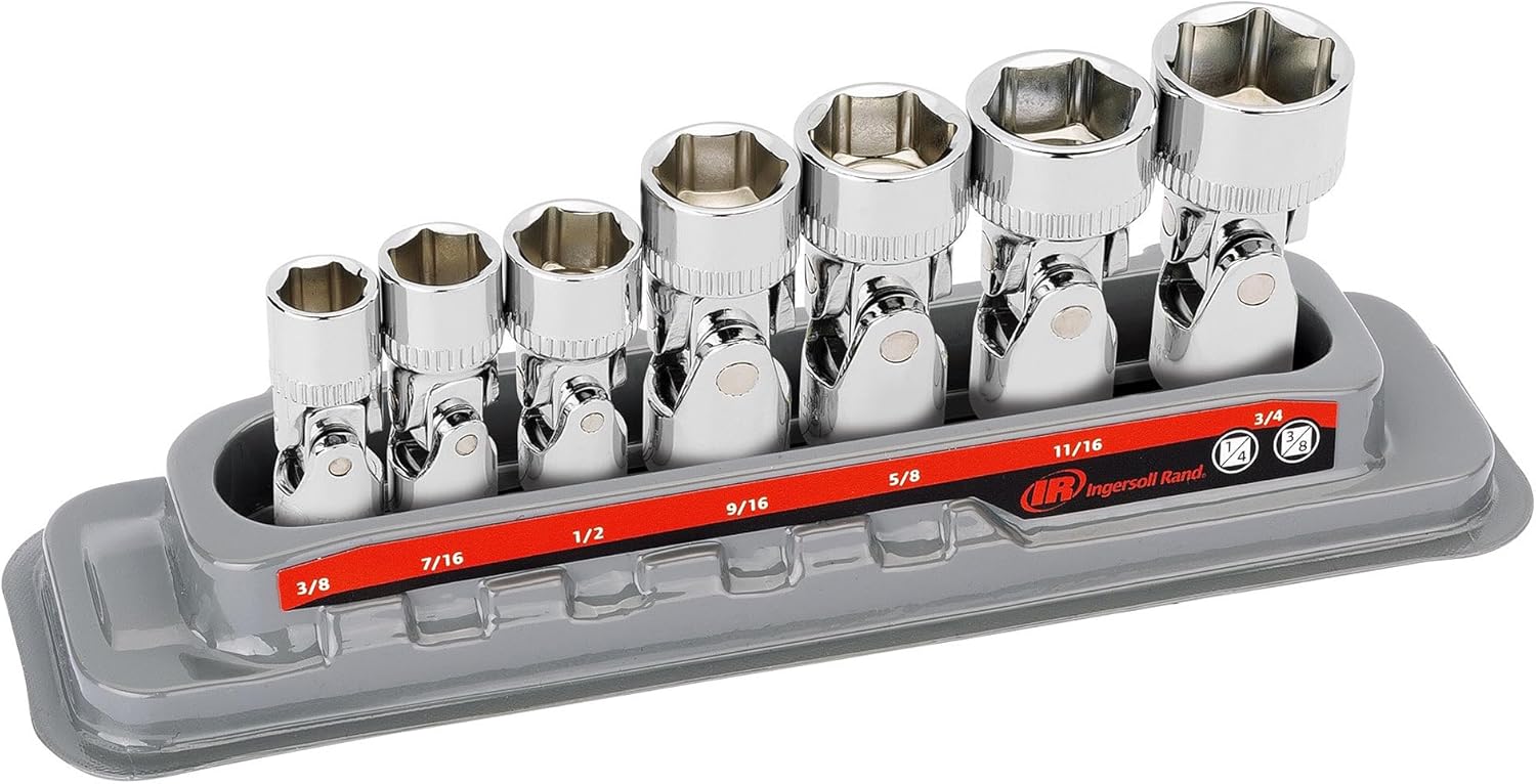Ingersoll Rand 10 Pc. Metric Universal Joint Socket Set, 6-Point, Chrome Vanadium Steel, 1/4" & 3/8" Drive, 10–19mm with Storage Tray – Model 752035X