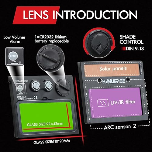 Miniatura 4 de Casco de soldadura solar con oscurecimiento automático, pantalla ancha 9-13 para casco TIG MIG ARC
