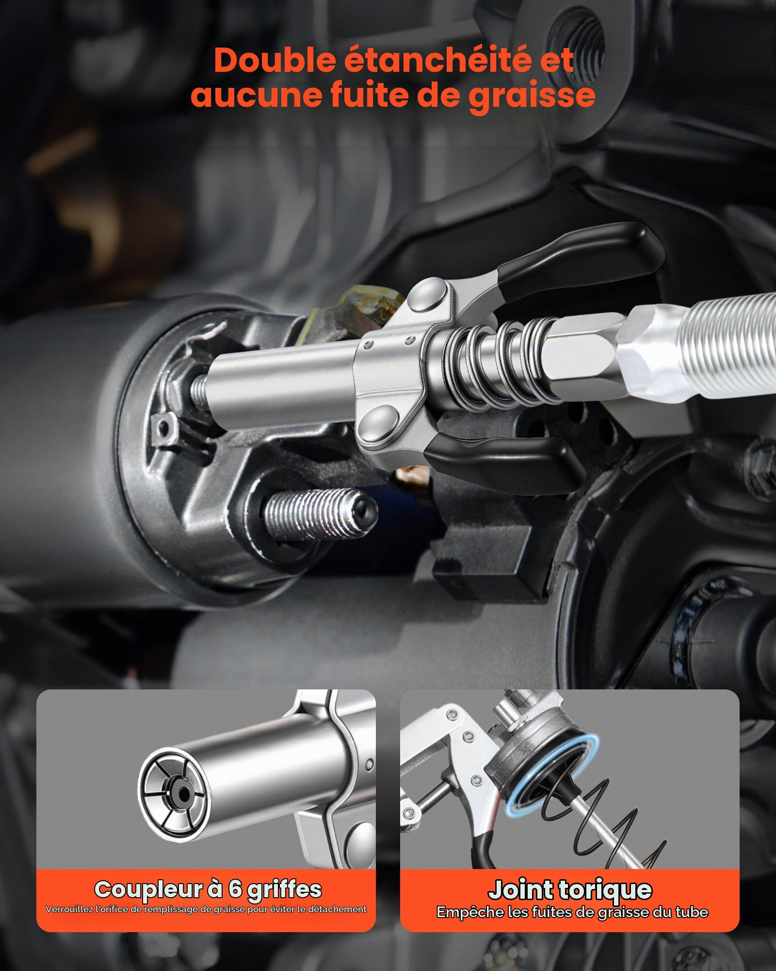 VEVOR Pistolet à Graisse Manuel 551 bar Pistolet Graisseur Poignée 0,4 L pour Machines Automobiles Agricoles Industrielles, Flexible 45,7 mm Raccord de Graisseur Tube d'Extension Rigide 1 Buse Pointue