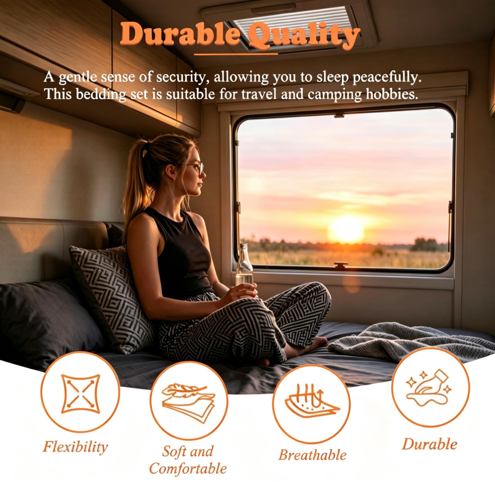 Wohnmobil Heckbett Spannbettlaken, 2 Längsbetten + 1 Mittelteil | 3-Teiligen Set, Hauptbett Nebenbett, Weiches, 360° Elastikrand, Wohnmobilbett Schonbezug, für Wohnwagen Hochbett Spannbettuch