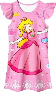 Princess Peach Nightgowns Girls Pajamas Girls Nightdress Nightie for Girls 3-12Y