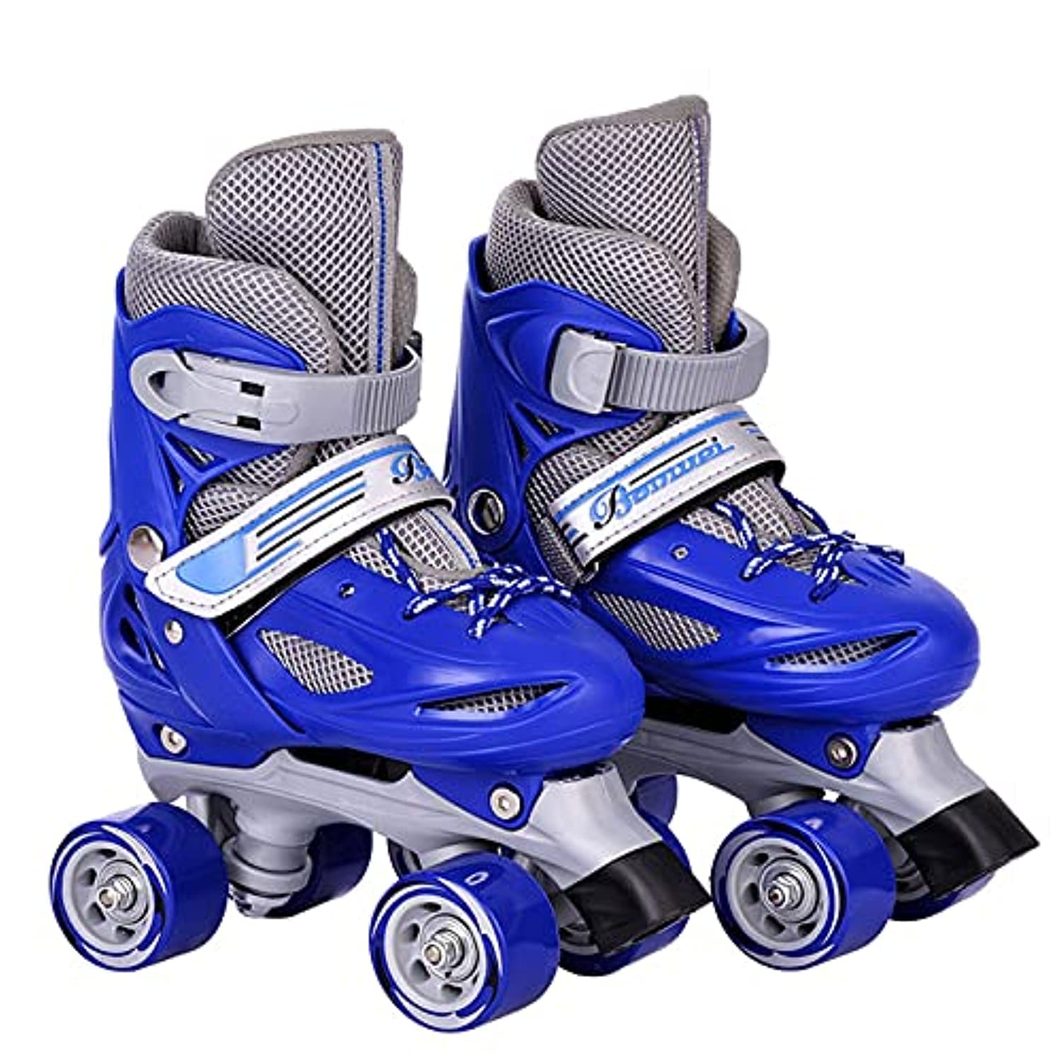 Roller Skates Adjustable Size with Double Row 4 wheels Fun Play For Kid Boy and Girl (Blue, 35-38)