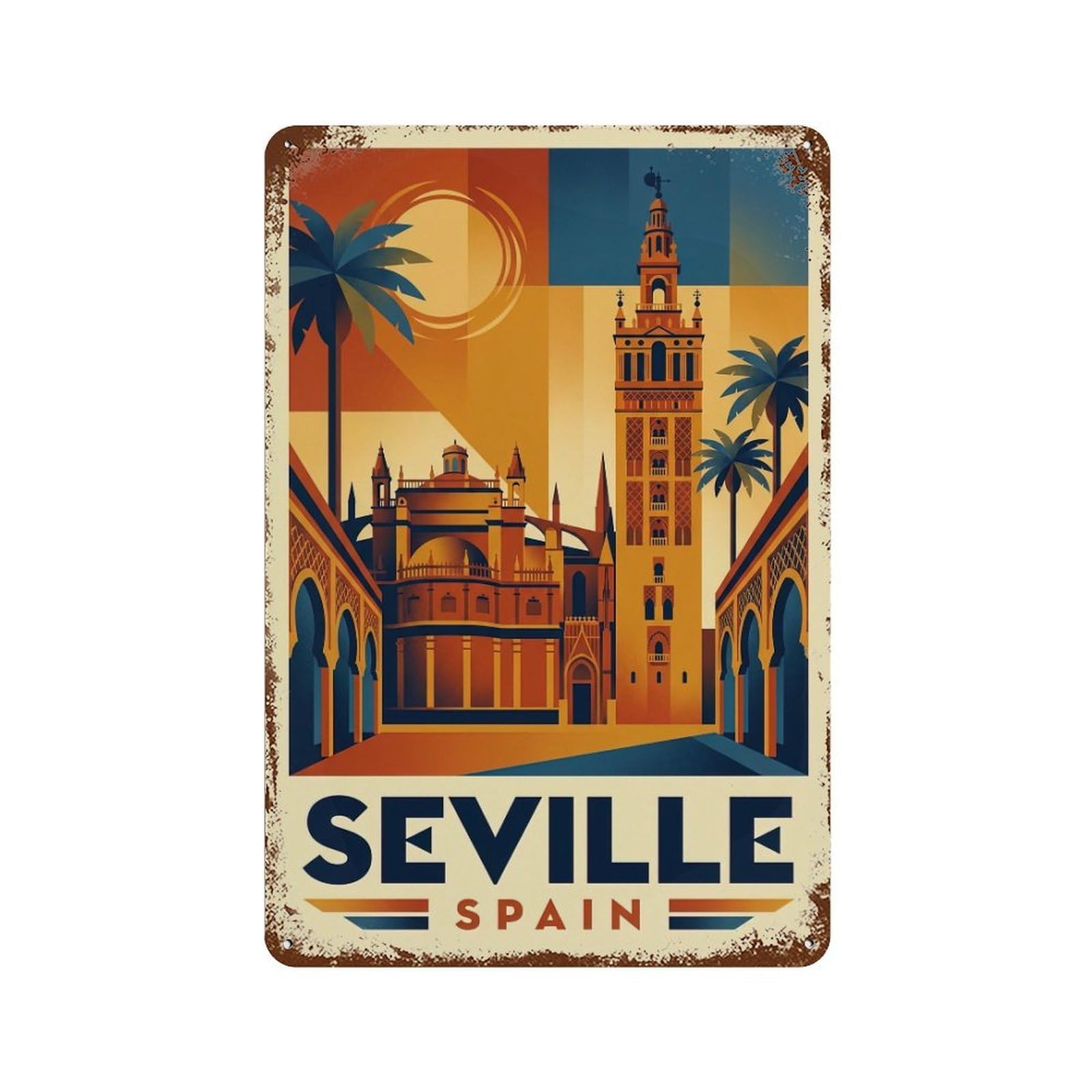 Travel Vintage Spain Seville Metal Tin Sign