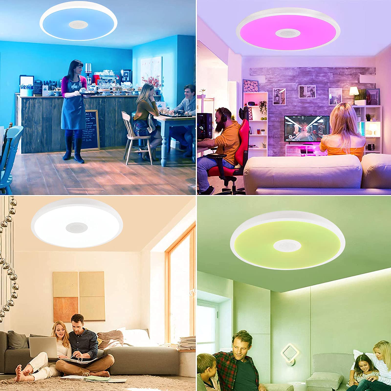 HOREVO RGB Flush Mount Light Fixture With Bluetooth Speaker, 24W Dimmable Brushed Nickel LED Ceiling Light For Bedroom, Living Room, Kid's Rooms, Kitchen, Hallway (Need Wired - View #2