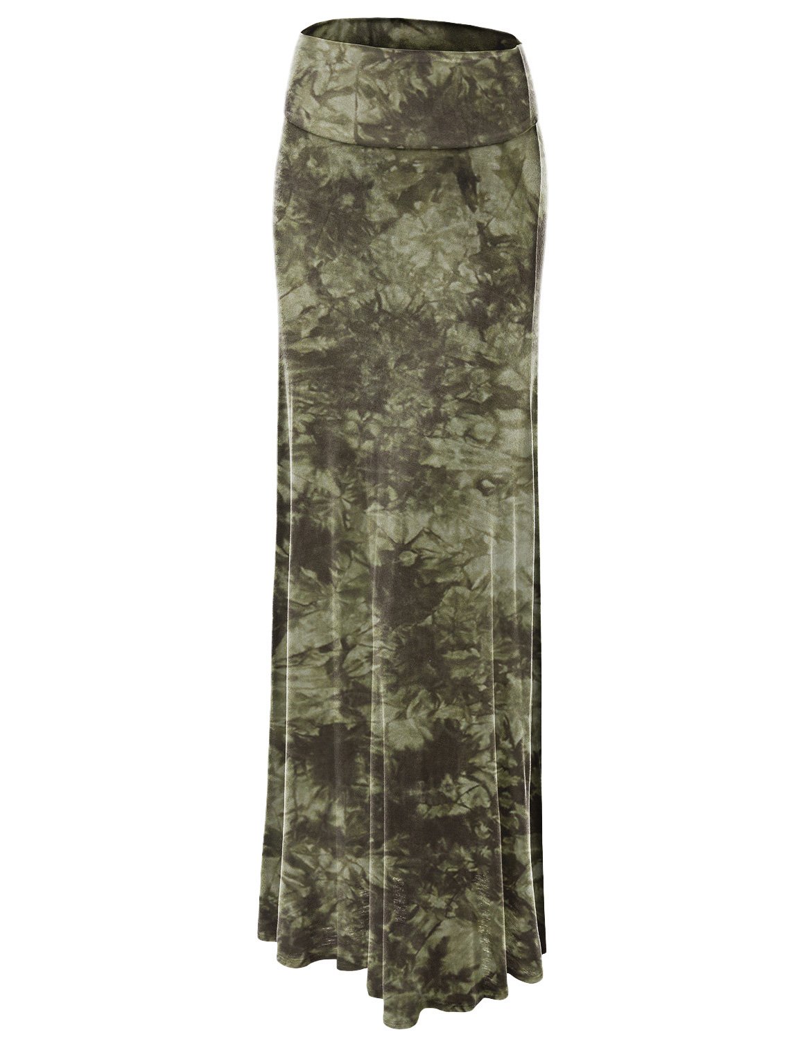 Lock and Love Women's Basic Solid Tie Dye Foldable High Waist Floor Length Maxi Skirt S-3XL Plus Size