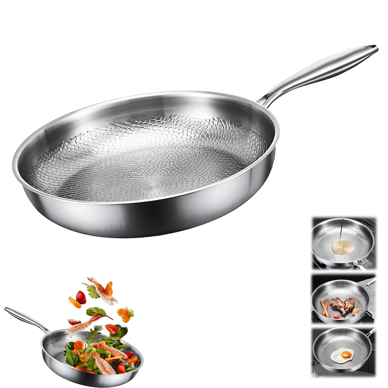 EIRZNGXQ Titanium Hammered Pan Pro With Lid, 2025 New Multifunctional Pots and Pans, Scratch-Resistant Non Stick Frying Pan for Cooking (30cm/12in without cover 1pcs)
