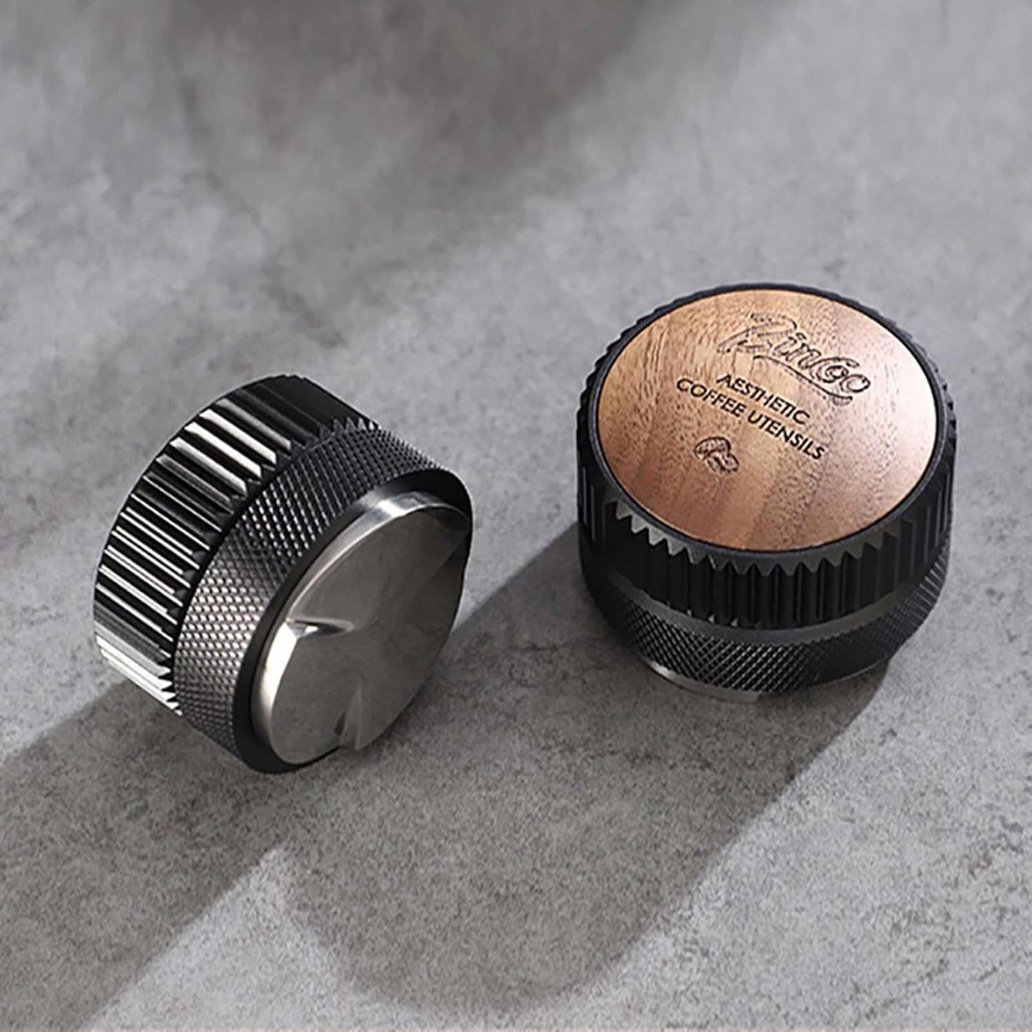 Bincoo 58mm Espresso Distributor Hand Tamper - Adjustable Coffee Leveler Tool for 58mm Portafilter, Walnut Wood Lid, 3-Slope Base Adjustable Depth Espresso Distributor for Barista(58MM Black)