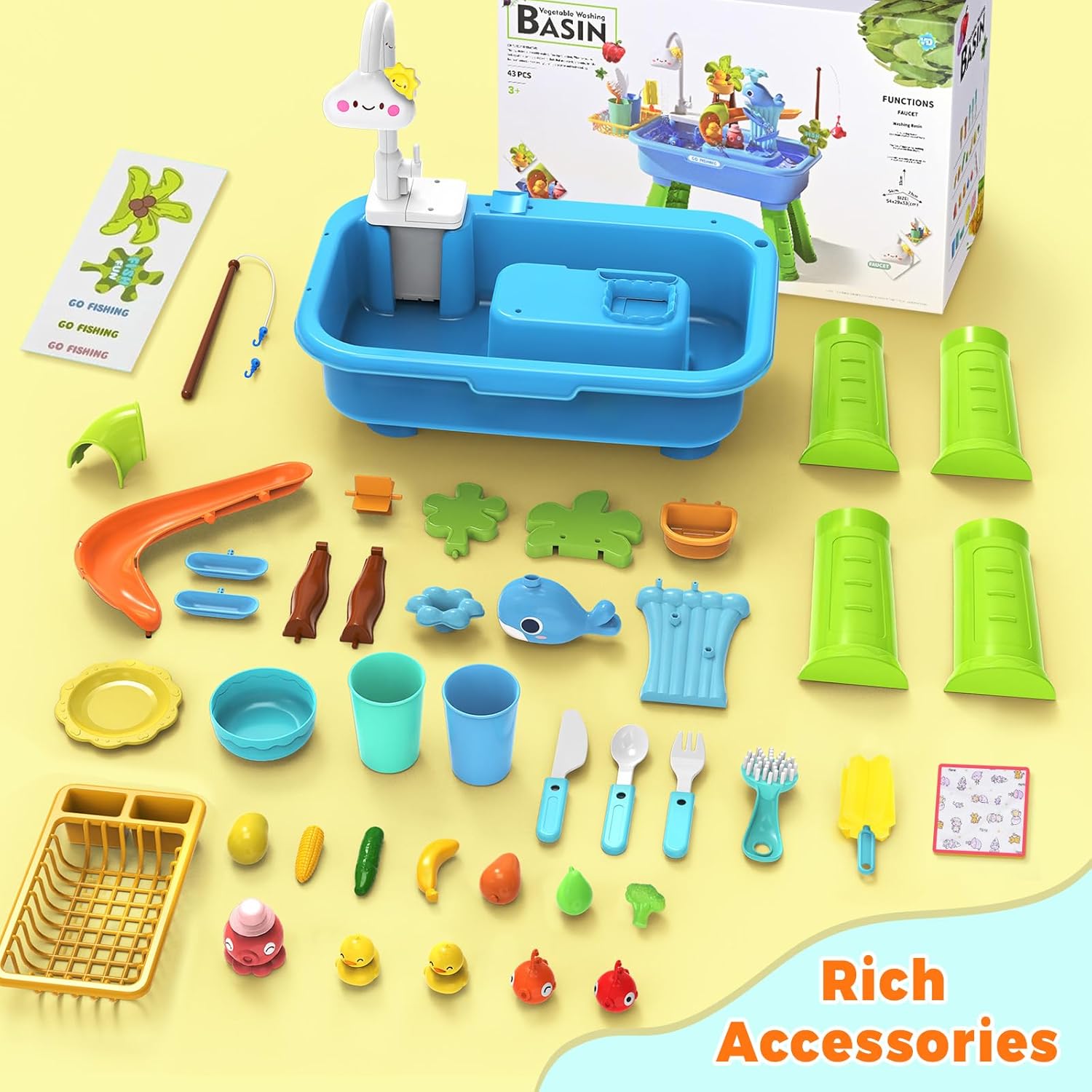 Water Table for Toddlers 1-3 with Electric Water Pump, Sand and Water Table for Kids Ages 4-8 Play Sink with Running Water & Electric Faucet, Role Play Sensory Toys