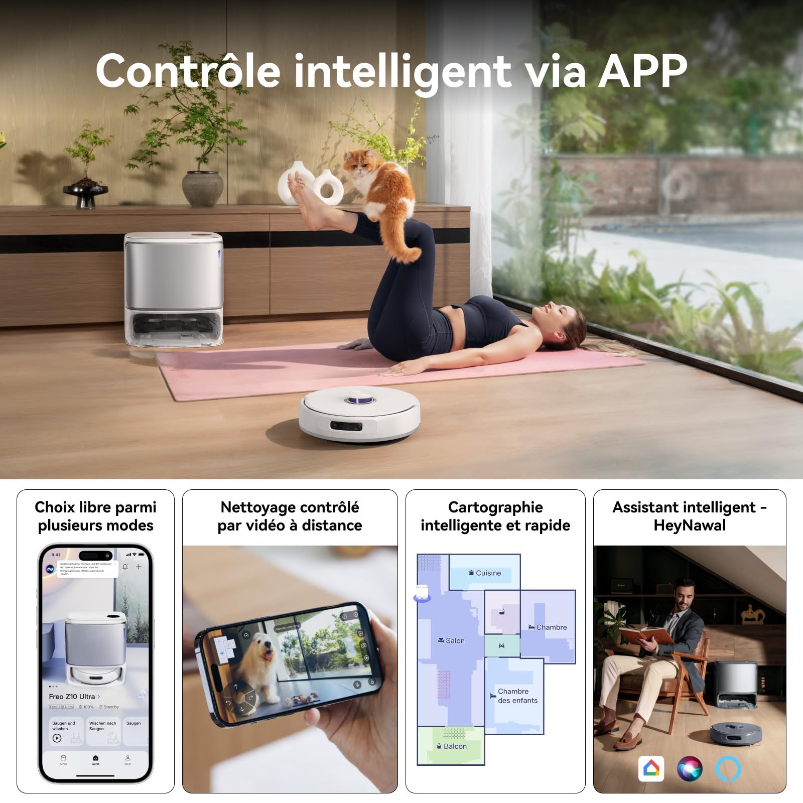 NARWAL Freo Z10 Ultra Robot Aspirateur Laveur, Balai Intelligent 18000Pa - Extension Serpillère Dynamique, Système Anti-Enchevêtrement, Nettoyage Humide/Sèche, Station Tout-en-Un