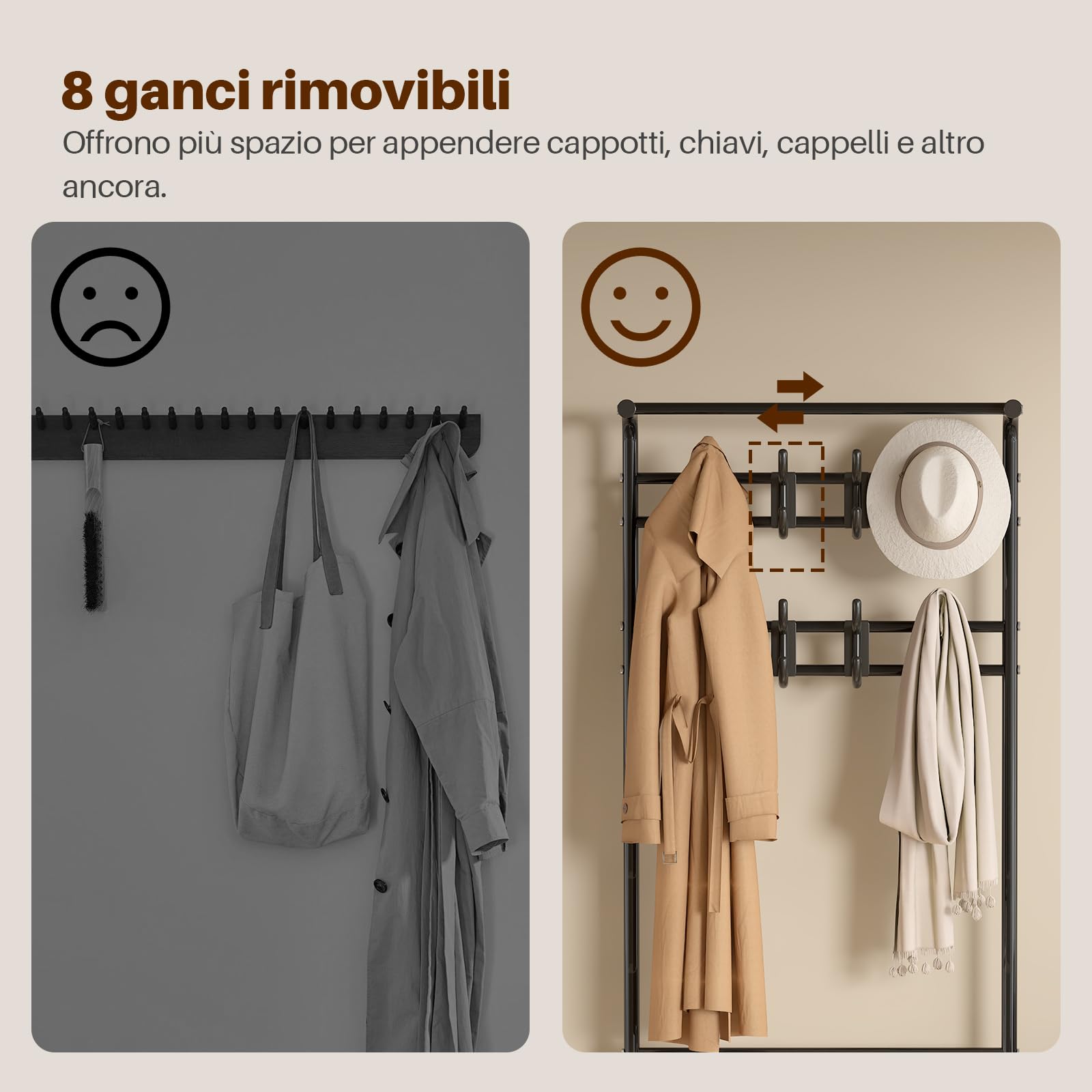 Innotic Appendiabiti con Scarpiera, Stabile Appendiabiti Ingresso 3 in 1, 16 Ganci Rimovibile, Mobile da Ingresso Moderno,Stand Appendiabiti da terra Salvaspazio, Attaccapanni per Camera letto, Nero