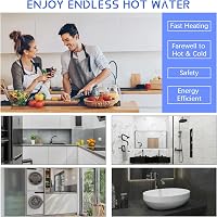 Încălzitor de apă electric instant JAOGAUS 6000 W, afișaj LED pentru temperatură, 230 V, pentru bucătărie și duș, fără ștecher, rezistent la presiune, încălzire rapidă 2