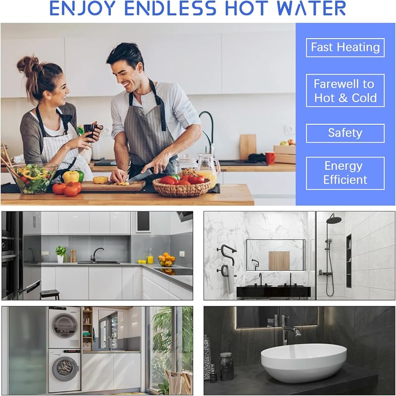 Încălzitor de apă electric instant JAOGAUS 6000 W, afișaj LED pentru temperatură, 230 V, pentru bucătărie și duș, fără ștecher, rezistent la presiune, încălzire rapidă