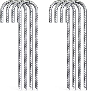Sponsored Ad - AAGUT 8 Pack Galvanized Rebar Tent Stakes J Hook 12 Inch, Chain Link Fence Stakes Canopy Yard Landscape Gar...