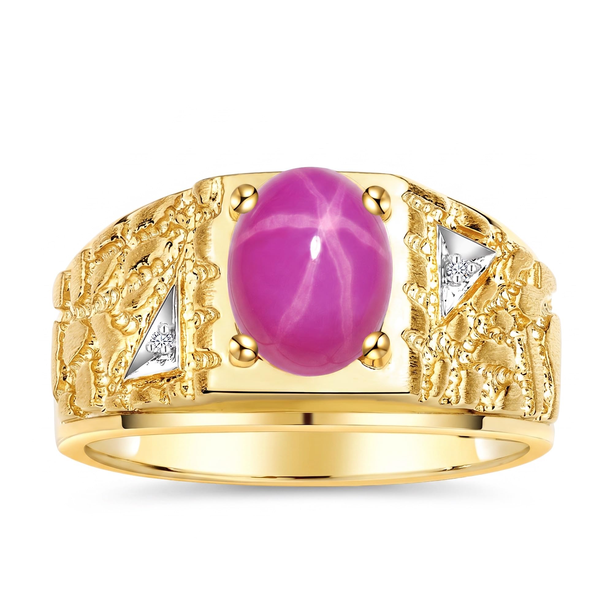 Rylos Men's Rings Designer Nugget Ring: Oval 9X7MM Gemstone &amp; Sparkling Diamonds - Color Stone Birthstone Rings for Men, Yellow Gold Plated Silver Rings in Sizes 8-13. Mens Jewelry