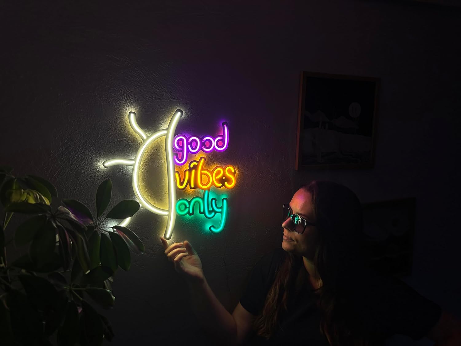 Good Vibes Only Neon Metal Wall Decor, Summer Neon Sign, Led home Decor, Neon Bar Decor, Positive vibes signs Neon sunny wall sign, Led neon Signs (With Remote Control)