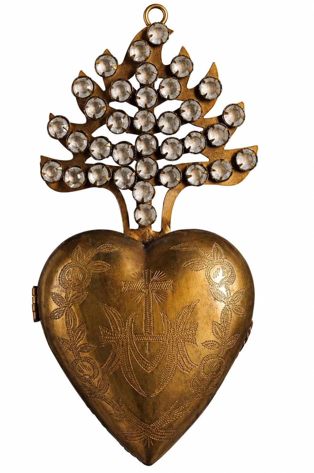 Ex-voto cœur en laiton doré : un cadeau symbolique et décoration murale vintage unique