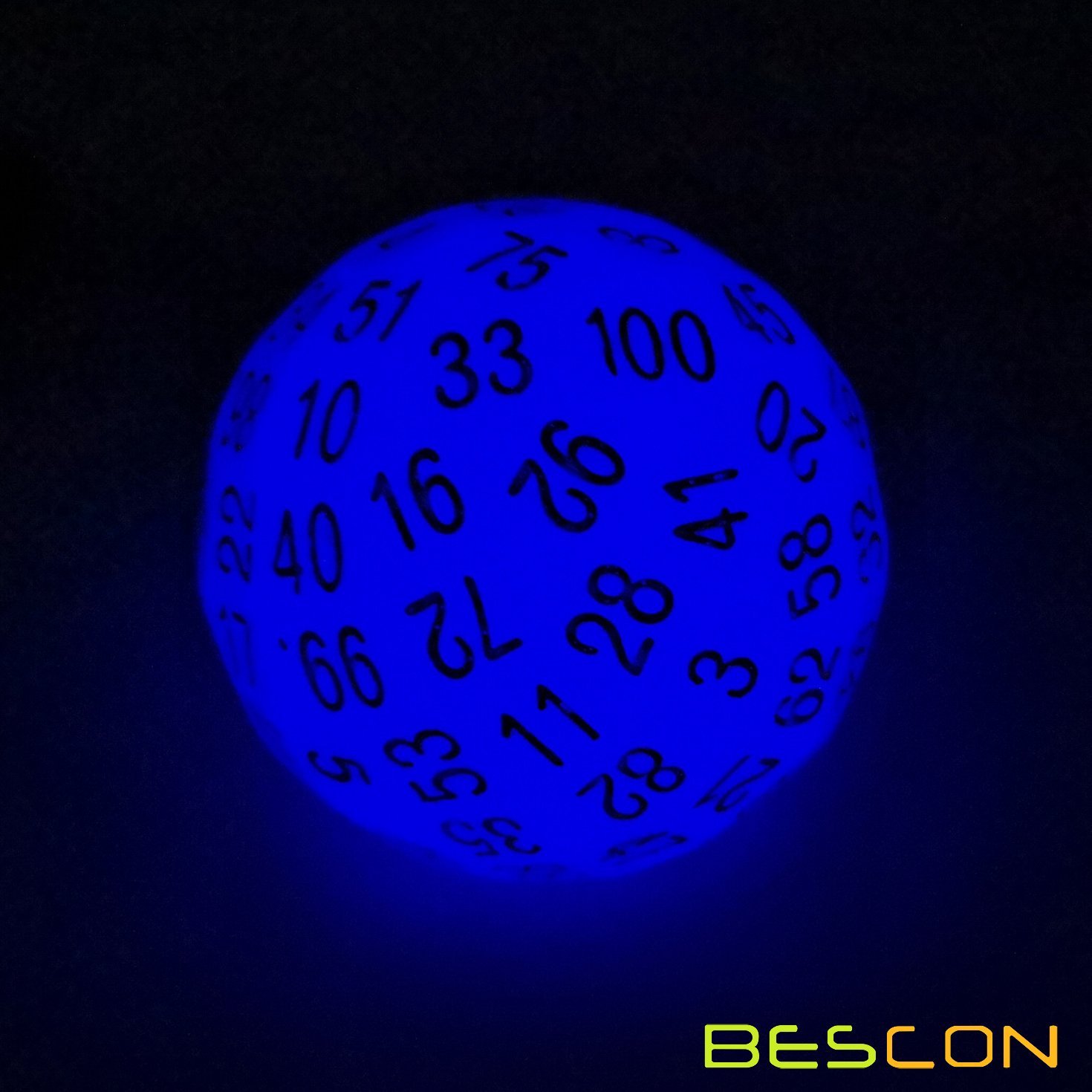 Bescon Glow in Dark Polyhedral Dice 100 Sides, Luminous D100 die, 100 Sided Cube, D100 Game Dice, Glowing 100-Sided Cube — image 1