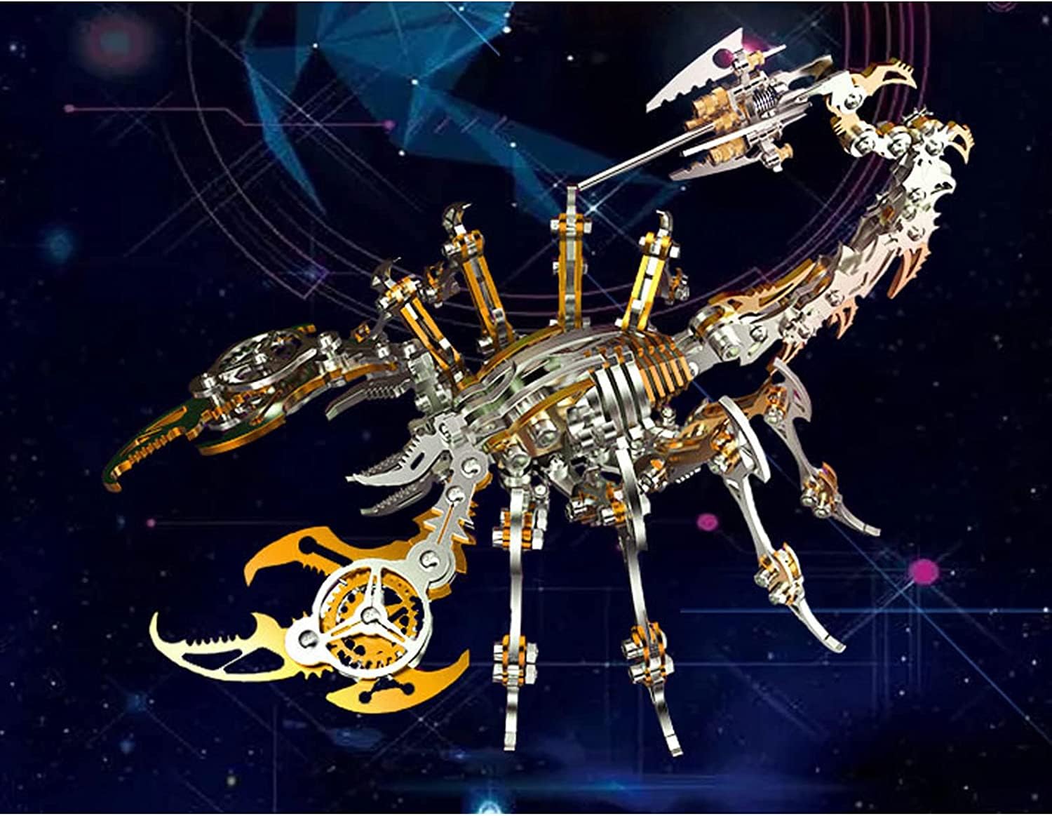Metalowe puzzle 3D, kolorowe puzzle 3D, "zrób to sam", metalowe puzzle 3D, skorpion dla dorosłych, z zestawem narzędzi, metalowe puzzle, zestaw modelarski, zabawka na biurko, prezent (złote)
