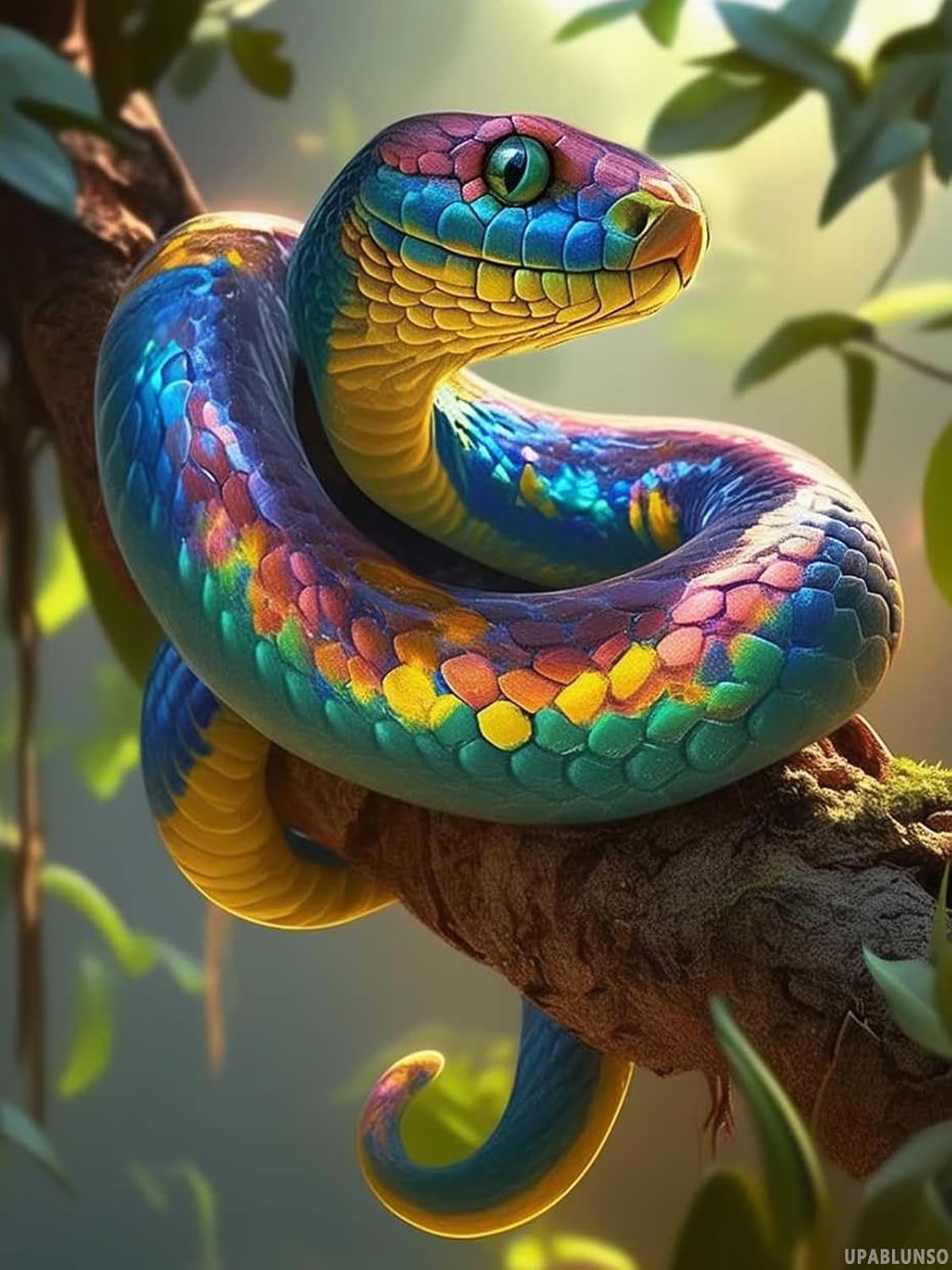 UPABLUNSO Colorful Green Snake Forest Animal Diamond Painting Kits for Adults, DIY 5D Diamond Art Full Drill for Adult, for Beginner Home Wall Decor Gift 12x16 Inch