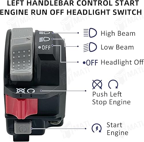 Miniatura 3 de M MATI Control del manillar izquierdo Arranque del motor Run Off Interruptor del faro delantero para Yamaha Moto-4 200 YFM200D 1986-1989 Timberwolf