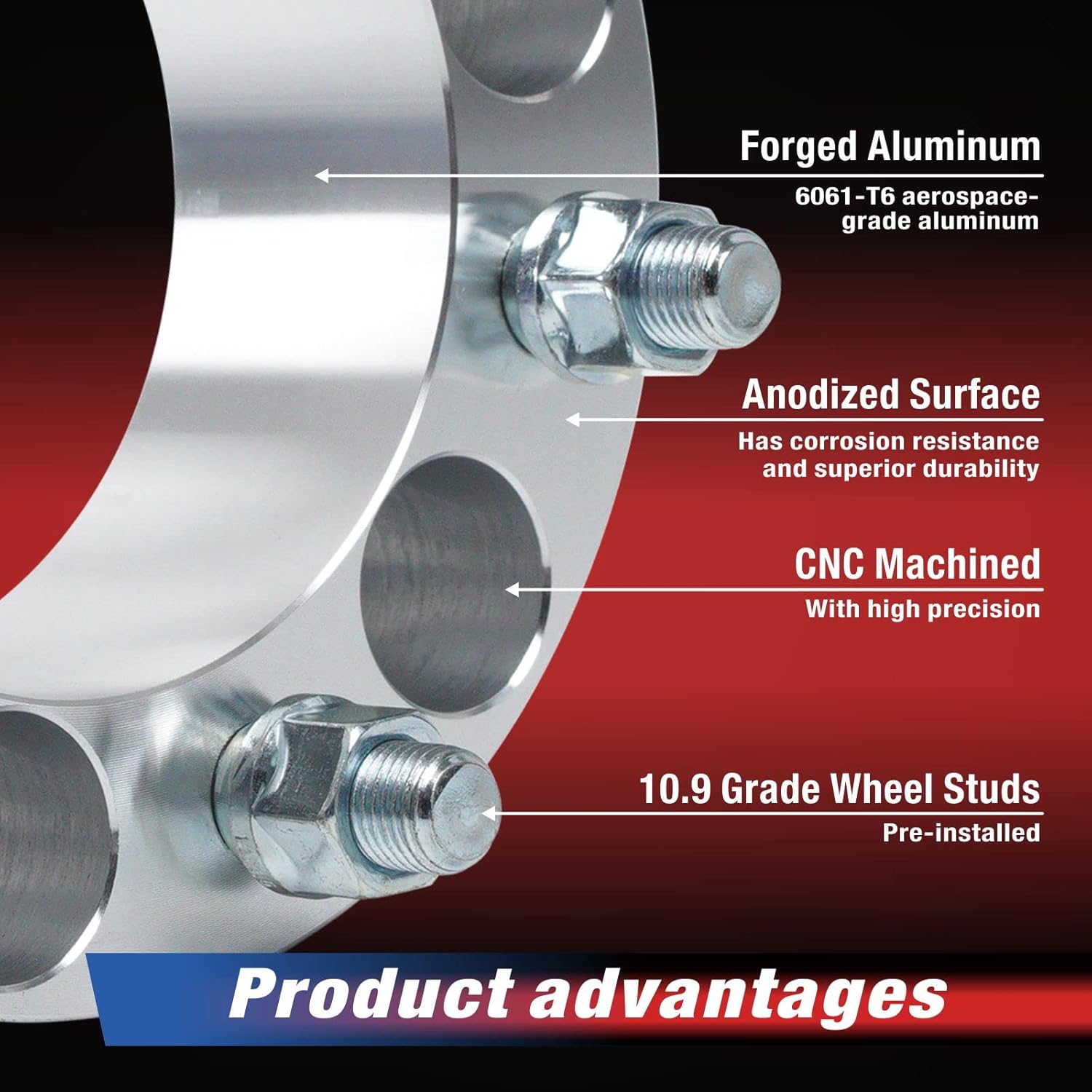 MOCA 50.8mm 6x139.7 Hubcentric Wheel Spacers (108mm Bore) - M14x1.5 Studs Fit for Chevrolet Silverado 1500 & for Cadillac Escalade & for GMC C2500 (6 Lug Vehicles) (Silver, Pack of 4)