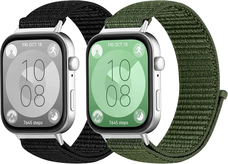 Nylon Loop Watch Bands Compatible for Huawei Watch Fit 4/Fit 4 Pro/Fit 3, 2Pack Soft Adjustable Sport Strap Replacement Wristband for Huawei Watch Fit 4/4 Pro /3 Women Men