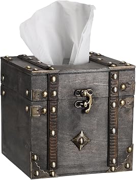 Sumnacon Tissue Box Retro Wood Square Tissue Box Cover Vintage Cube Tissue Box Holder,Decorative Tissue Holder for Bedroom Bathroom Toilet Table Desk Car Store Office Home,Grey