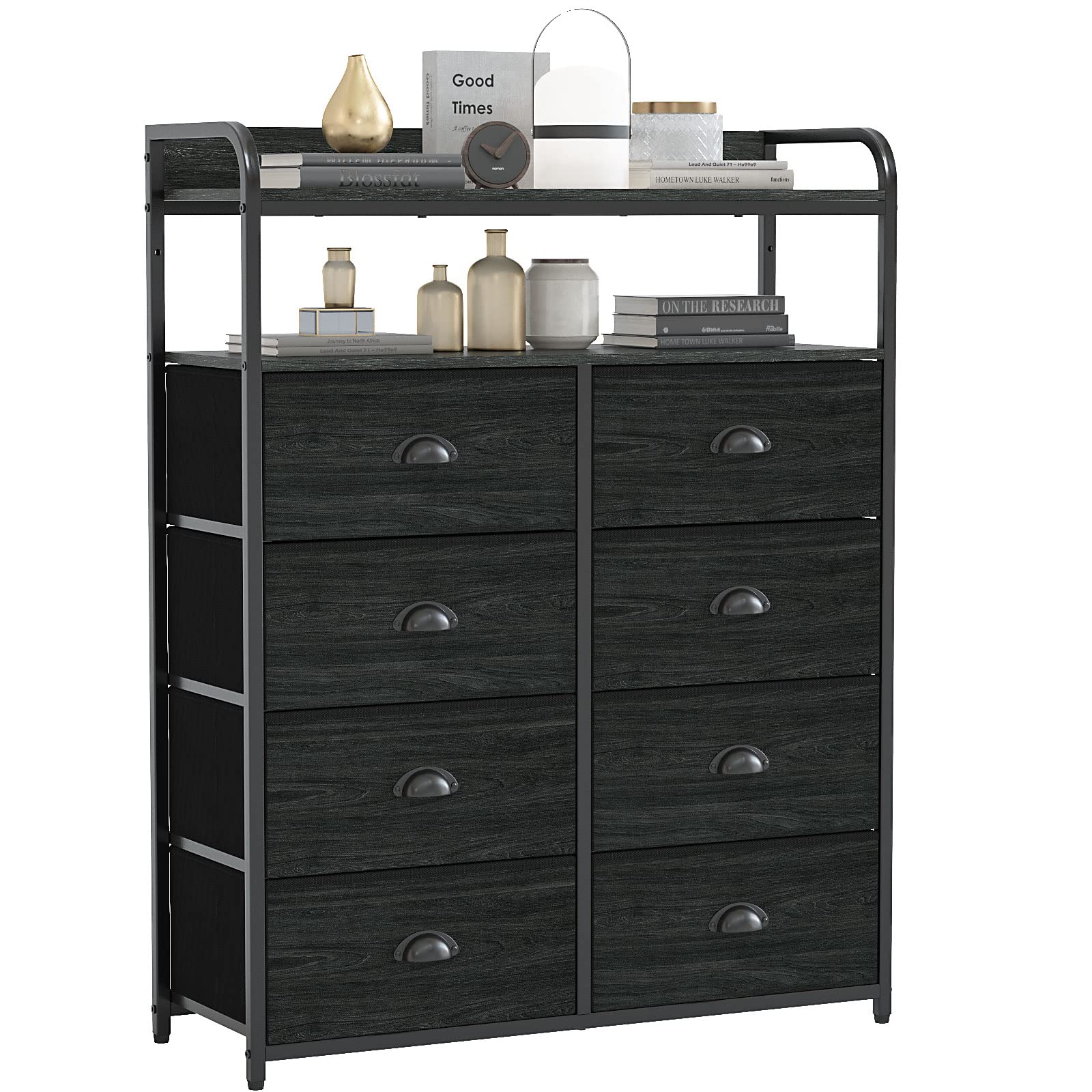 Furologee Dresser 8 Drawers with Double Shelf, Tall Storage Organizer