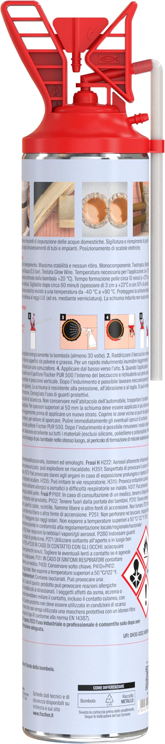 Fischer Schiuma Poliuretanica Professionale PU 750 con Erogatore, Resistente alla Pressione e al Fuoco B2, Riempitiva, Isolante, Sigillante, Espansa, 9293