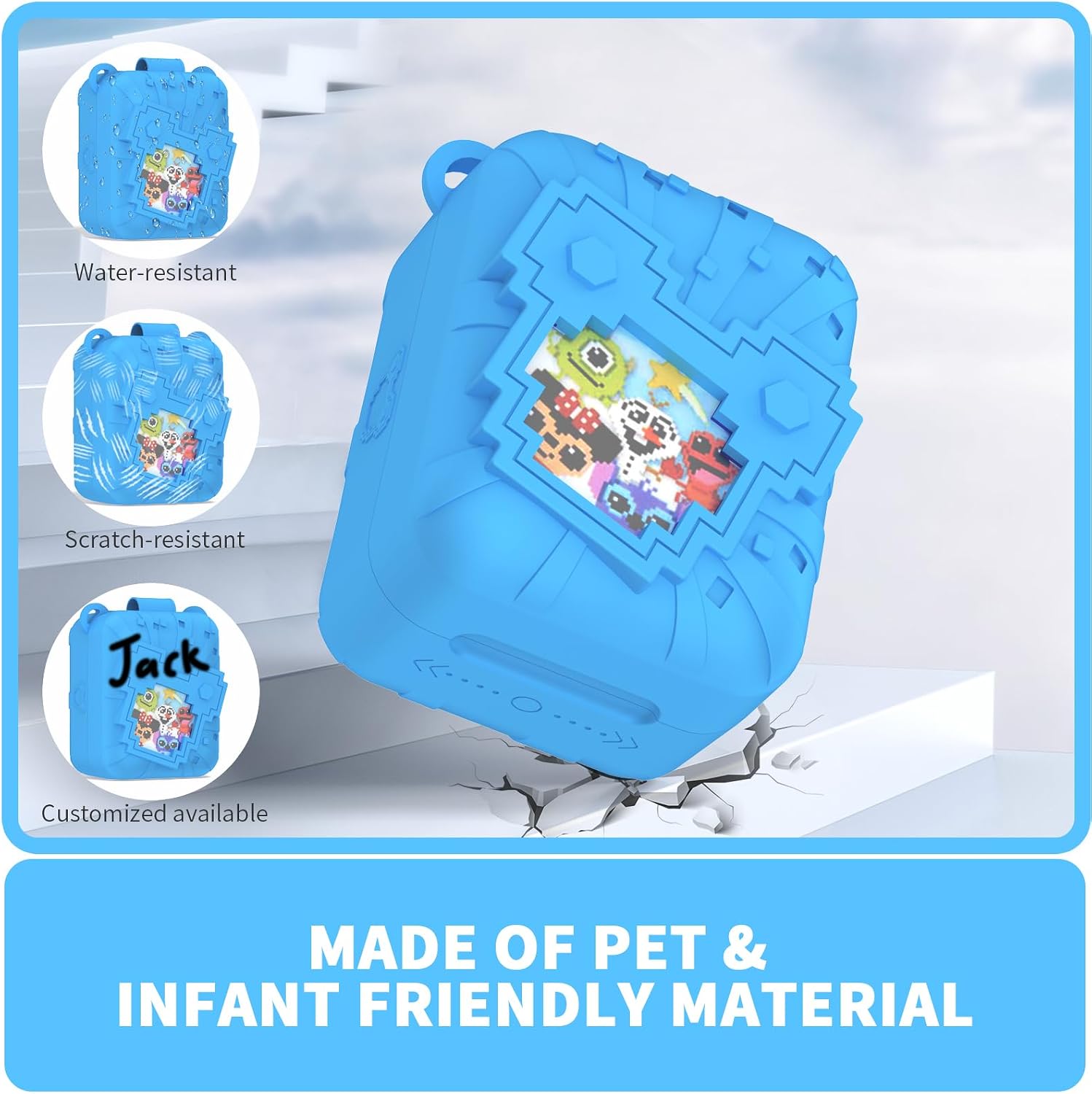 Soft Silicone Case for Bitzee Disney Interactive Toy Digital Pet, Shockproof and Protective Carrying Case for Bitzee Disney Virtual Electronic Pets with Lanyard (Blue)